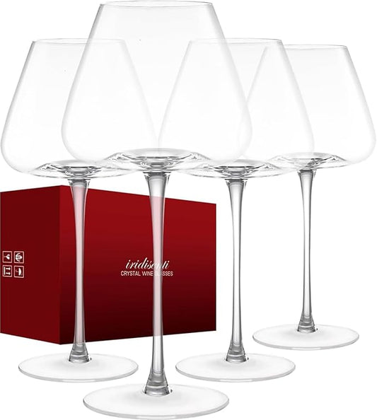Hand-Blown 23.5OZ Crystal Wine Glasses Set of 4 for Pinot Noir, Burgundy, Bordeaux, Large Lead-Free Crystal Glasses with Unique Bottom Design for Red, White Wine, Big Oversized Glasses