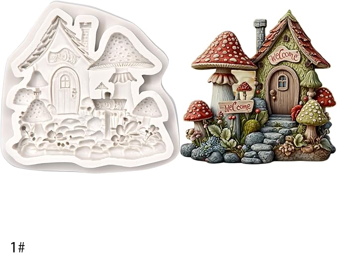 (Four-piece set) Santa Claus, cartoon mushroom cottage, floral door decoration, DIY silicone mold, cake chocolate mold wedding cake decoration tool soft cake