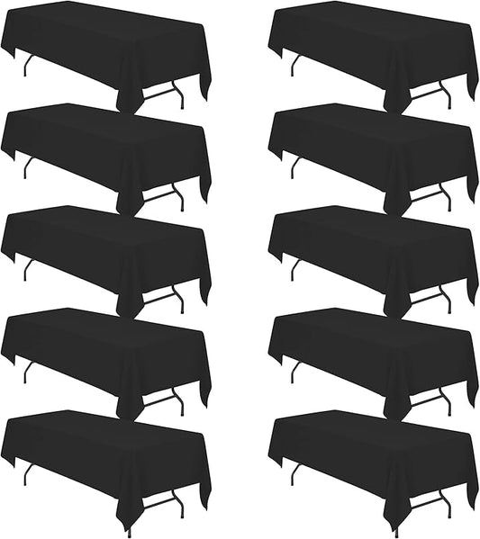 BRILLMAX 10 Pack Black Tablecloths for 8 Foot Rectangle Tables 60 x 126 Inch - 8ft Rectangular Bulk Linen Polyester Fabric Washable Cloth Cover for Wedding Reception Banquet Birthday Party