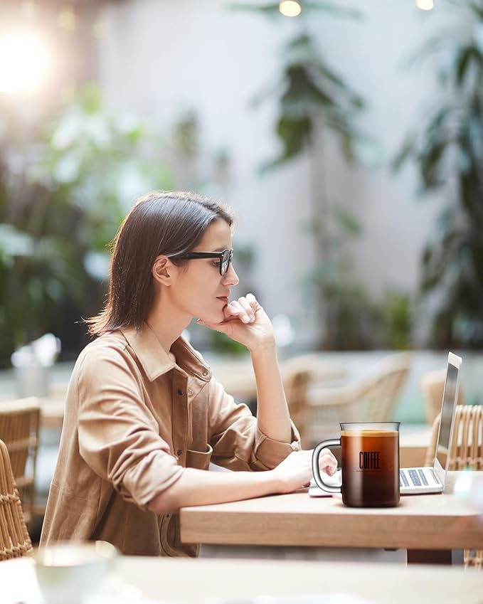 2pcs Set Glass Coffee Mugs 15oz Bell Mouth Glass Coffee Cups Clear Large Tea Cups,Cute Coffee Bar Accessories,Iced Coffee Glasses,Lead-Free Glass Cups for Water,Latte,Milk-Flat Bottomed Design