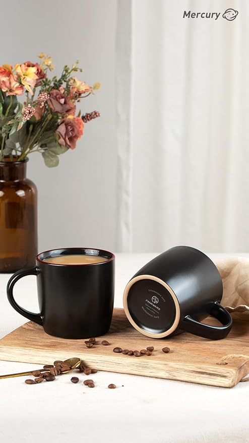 famiware Mercury Coffee Mugs 13 oz, Coffee Mugs Set of 4 with Handle, Cups for Latte, Hot Tea, Cappuccino, Mocha, Cocoa, Black