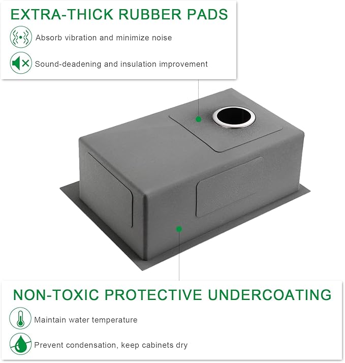 25x18x9 Inch Kitchen Sink, Handmade 304 Black Stainless Steel Single Bowl, Centre-Offset Drain, R10 Tight Corner, Drop in Kitchen Sink with Strainer & Bottom Grid