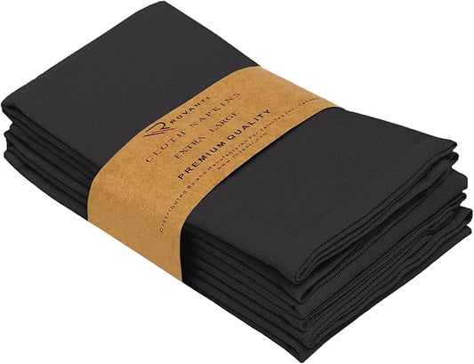 Ruvanti Cloth Napkins Set of 4, 18x18 Inches Napkins Cloth Washable, Soft, Durable, Absorbent, Cotton Blend. Table Dinner Napkins Cloth for Hotel, Lunch, Restaurant, Wedding Parties - Black