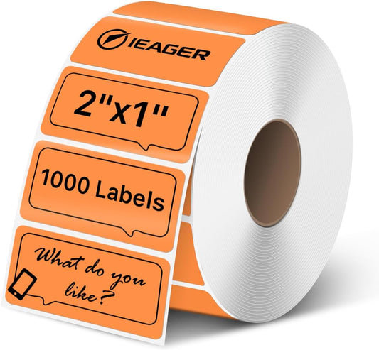 iEager 2x1 Inch Thermal Labels, Orange Rectangle Thermal Printer Stickers, Durable Shipping Label Printer Sticker for Barcode, Name, Address, 1000 Labels/Roll