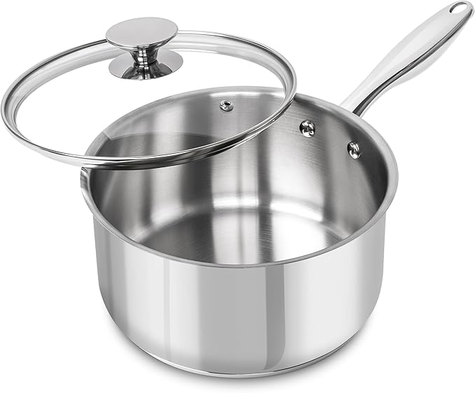 MICHELANGELO 3 Quart Saucepan with Lid, Thick Bottom Sauce Pan Stainless Steel Saucepan with Cover, Nonstick Sauce Pot, Induction Compatible