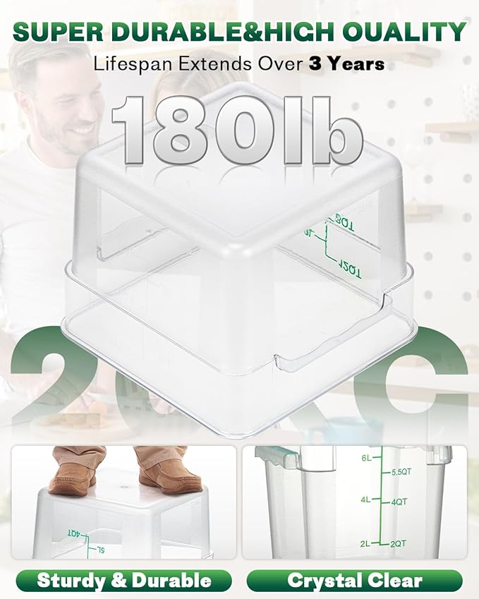 2QT4QT NSF Food Storage Containers: 8 PCS [Food Grade][Hot&Cold Resistant] Commercial Clear Square Food Storage Containers with Scales Handles for Home Restaurant Kitchen Proof Dough(BPA FREE-GREEN)