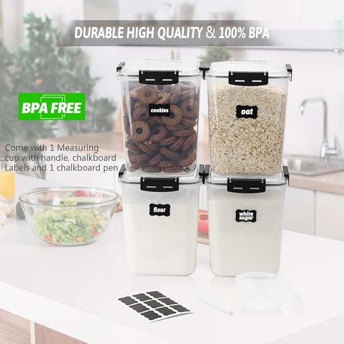 CASA LINGO Airtight Food Storage Containers with Lids, 5.3L Large Pantry Organization and Storage for Bulk Food Dry Food Cereal, Set of 4 Plastic Food Storage Containers