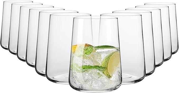 Krosno Water Glasses, 16.5 oz, Set of 12, Infinity Collection, Lead-Free Premium Crystalline Glassware, Everyday Drinking Glasses, Dishwasher Safe, Made in Europe