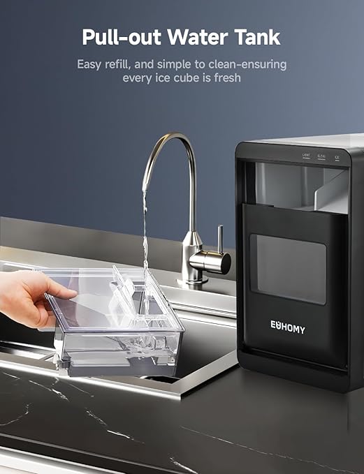 EUHOMY Nugget Ice Maker Countertop, 44Lbs/24H Pebble Ice Maker Machine, Self-Cleaning Pellet Ice Machine with Ice Scoop&Basket, Sonic Countertop Ice Machine for Home/Kitchen/Office(Black)