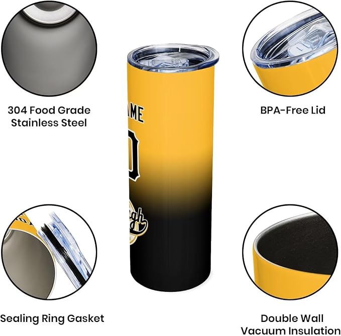 Custom Tumbler Stainless Steel Cup Personalized Baseball Vacuum Insulation Travel Mug Add Your Name Number Fans Gift for Baseball Fans
