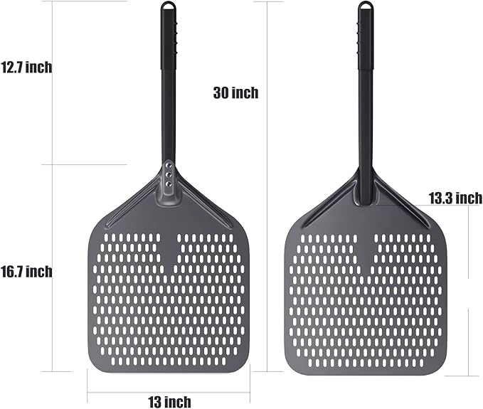 13 Inch Perforated Pizza Peel, 13" x 15" Aluminum Pizza Turning Peel, Professional Pizza Spatula, 30 Inch Overall