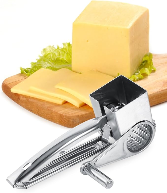 Cheese Grater, Multipurpose Stylish Design Kitchen Stainless Steel Rotary Cheese Grater Shred Tool