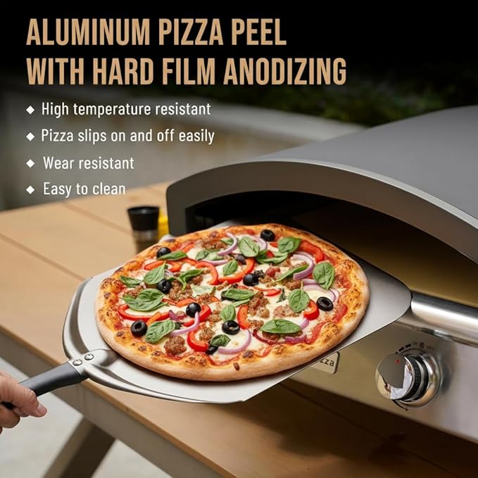 Q Pizza Aluminium Pizza Peel - 12" Metal Pizza Turning Paddle for Grill Oven - Pizza Spatula for Baking Bread Pastry Dough Pie & Cake, Pizza Accessory PT200