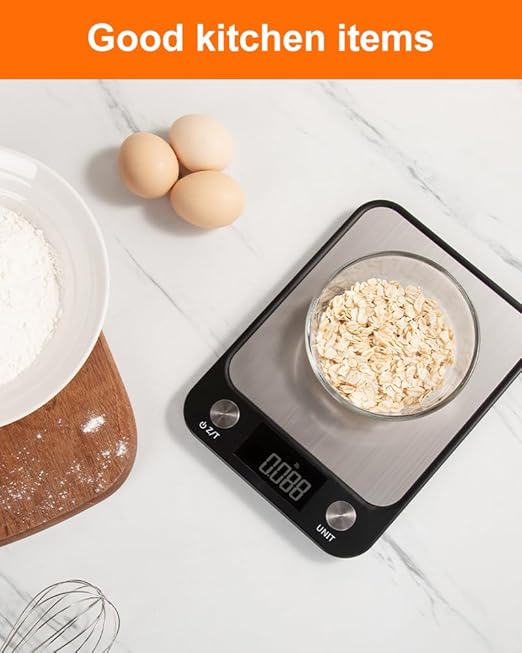 Brigii Food Scale,Digital Kitchen Scale, Stainless Steel, Weight in Grams, Ounces, Milliliters and Pounds, Ideal for Meal Prep, Cooking, and Baking