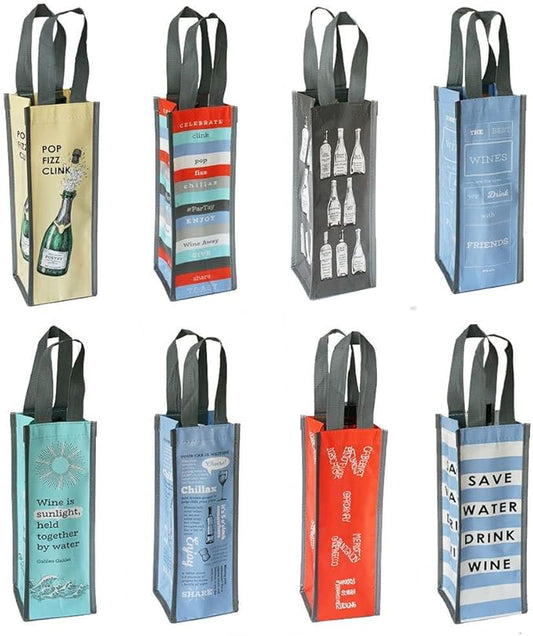 G.U.S GREAT USEFUL STUFF Set of 8: G.U.S. Eco-Friendly Wine Bags - Water Resistant, Reusable Wine Bags with Wide Sturdy Handles. Durable, Affordable. Uniquely Printed Designs