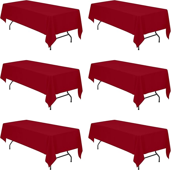 BRILLMAX 6 Pack Burgundy Tablecloths for 8 Foot Rectangle Tables 60 x 126 Inch - 8ft Rectangular Bulk Linen Polyester Fabric Washable Cloth Cover for Wedding Reception Banquet Birthday Party