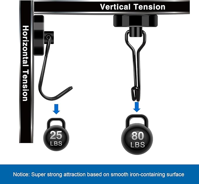 LOVIMAG Hooks, 80lbs+ Magnetic Magnet Hook 2025 Cruise Cabin Ship Essentials Heavy Duty Strong Refrigerator Fridge Hanging for Classroom Beach Vacation Kitchen Grills Home Mug Hanger (6 Pack), Black