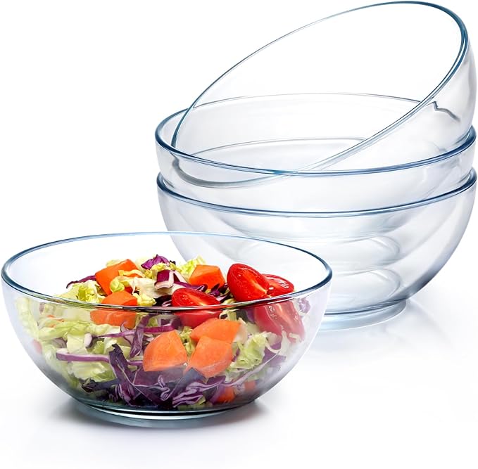 NUTRIUPS 8 Inch Glass Mixing Bowls Set of 4, 50oz Microwavable Glass Bowls