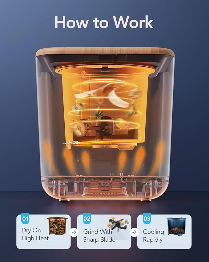 iDOO Electric Composter Kitchen, 3L Countertop Compost Bin, Odorless Compost Machine, Waste Disposal System Use for Kitchen, Garden & Outdoor, Turns Waste into Fertilizer, White