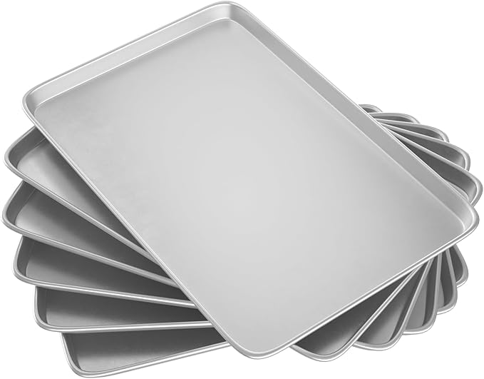 CROSSON 16× 24 Inch Cookie Sheet Pans Set of 6-Baking Tray Jelly Roll Pan Set Commercial Grade Aluminum Coated Statinless Steel Bun Pan for Oven,Freezer,Bakery Hotel Restaurant