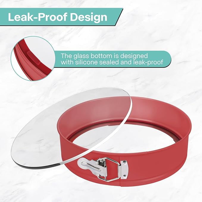 10In Glass Bottom Springform Pan,10 inch Nonstick Cheesecake Pan with Silicone Seal for Easy Release, Leak-Proof, Great Gift for Baking Lovers
