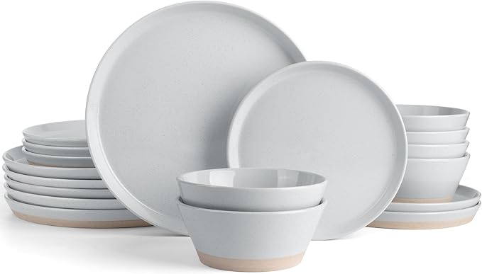Famiware Saturn Speckled Dinnerware Sets for 6 (18 Pieces), Stoneware Plates and Bowls Dish Set - Chip and Scratch Resistant, Microwave and Dishwasher Safe, Light Gray