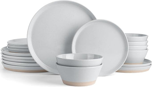 Famiware Saturn Speckled Dinnerware Sets for 6 (18 Pieces), Stoneware Plates and Bowls Dish Set - Chip and Scratch Resistant, Microwave and Dishwasher Safe, Light Gray