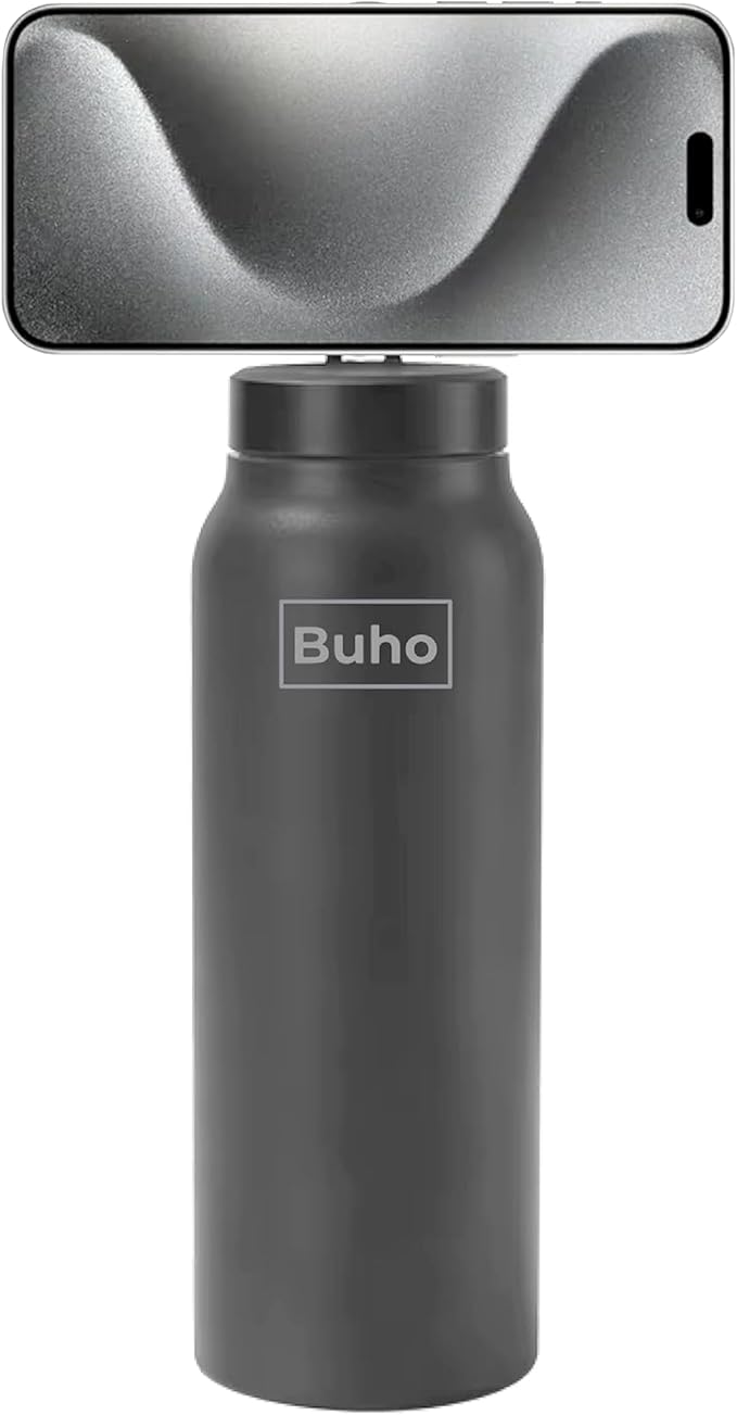 Tumbler with Magnetic Phone Holder Lid – 24 oz Stainless Steel Insulated Cup, Built-in Phone Tripod, Hot & Cold Drinks, Modern & Durable Design (Black)