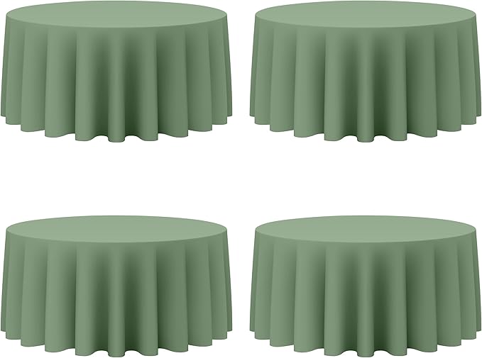 BRILLMAX 4 Pack Sage Green Round Tablecloths 132 Inch - Circle Bulk Linen Polyester Fabric Washable Table Cloth Cover for Wedding Reception Banquet Birthday Party Buffet Restaurant