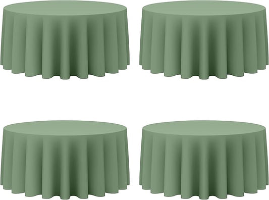 BRILLMAX 4 Pack Sage Green Round Tablecloths 132 Inch - Circle Bulk Linen Polyester Fabric Washable Table Cloth Cover for Wedding Reception Banquet Birthday Party Buffet Restaurant