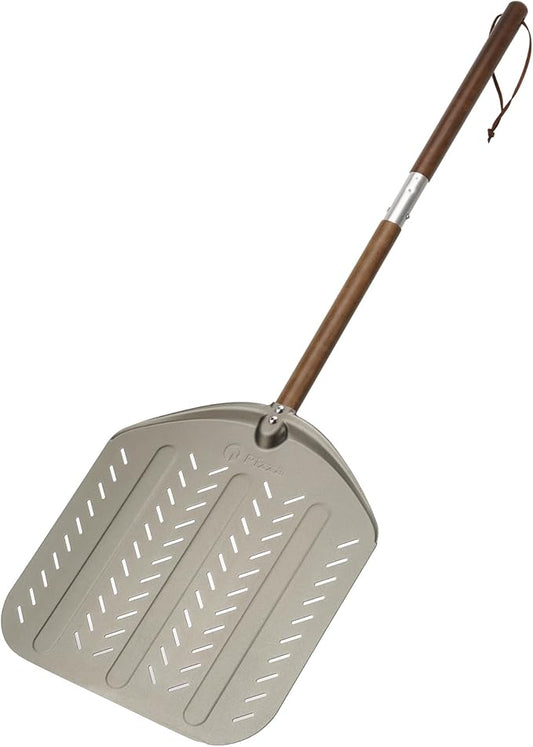 Q Pizza Perforated Pizza Peel 14" with Detachable Long Handle for Grill Oven, Large Pizza spatula Turning Paddle, Oven Accessory for Baking Bread Pastry Dough Pie Cake, Aluminium