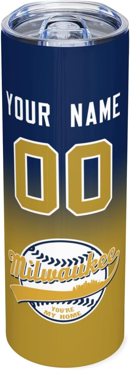 Custom Tumbler Stainless Steel Cup Personalized Baseball Vacuum Insulation Travel Mug Add Your Name Number Fans Gift for Baseball Fans