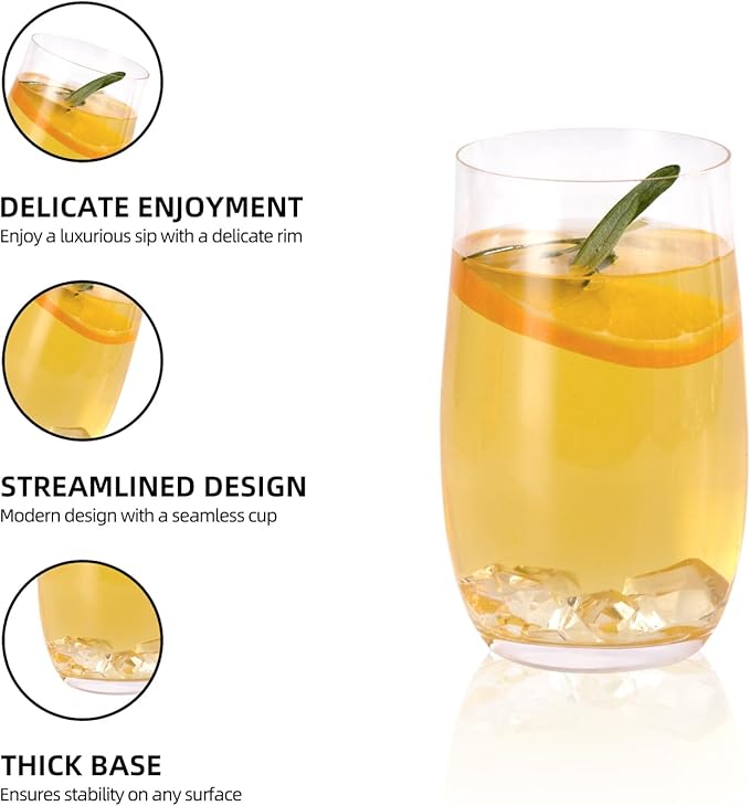 KAMMAK Drinking Glasses Set of 2, 15oz Crystal Water Glasses, Everyday Tall Glass Cups, Highball Glass for Cocktail, Juice, Mojito, Iced Tea, Kitchen and Bar Glassware Gifts,Collins Glasses