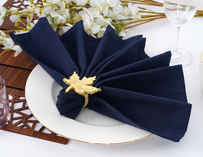 Blue Needles Solid Cloth Napkins Set of 12 Navy Blue 100% Cotton Dinner Napkins 18x18 inches - Soft, Reusable, Absorbent & Washable Fall Thanksgiving Linen, Ideal for Events, Parties & Everyday Use