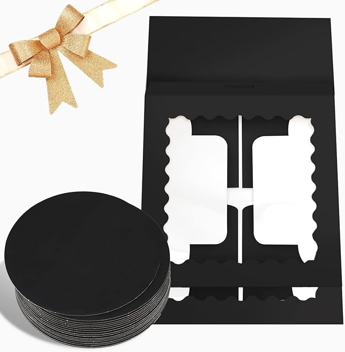 Bakepacker 36pcs 6x6x5 Inches Cake Boxes with Window 18-Packs Black Cake Boxes 6 Inch Bakery Boxes (18 Cake Boxes +18 Cake Boards Included)