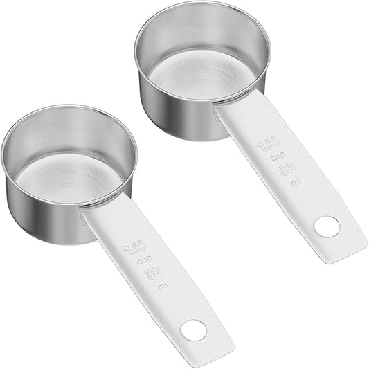 2PCS 1/8Cup(2Tbsp, 30ml, 2oz) Stainless Steel Measuring Cup, Single Metal Scoop for Wet and Dry Ingredients, Great Kitchen Gadgets for Cooking
