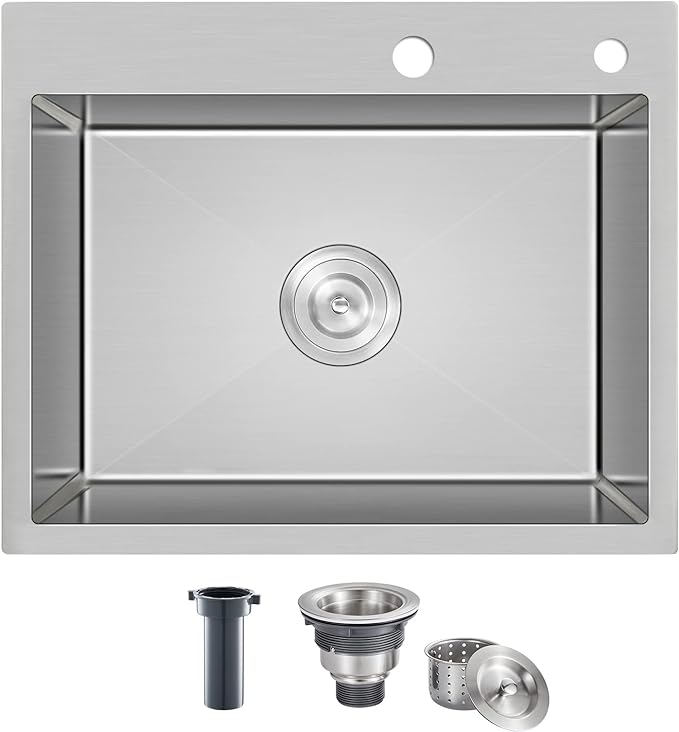24x18 inch Drop in Kitchen Sink - Top mount Bar Sink Single Bowl, 9 inch Deep Stainless Steel Rv Sinks Handmade with Strainer