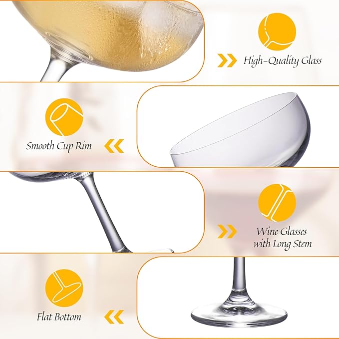 KAMMAK Coupe Glasses Set of 2, 6.7oz Crystal Cocktail Glasses, Classic Cocktail Glassware for Espresso Martini, Margarita, Manhattan, Modern Bar Drinkware for Party, Beach, Anniversary