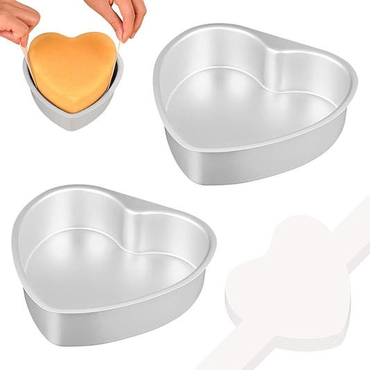 HUAKENER 6 Inch Heart Cake Pan, Set of 2 Heart Shaped Cake Pans with 60 Pieces Parchment Paper, Non-stick Cake Baking Pans for Kitchen Birthday Wedding