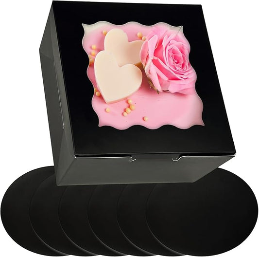Bakepacker 36pcs 6x6x5 Inches Cake Boxes with Window 18-Packs Black Cake Boxes 6 Inch Bakery Boxes (18 Cake Boxes +18 Cake Boards Included)