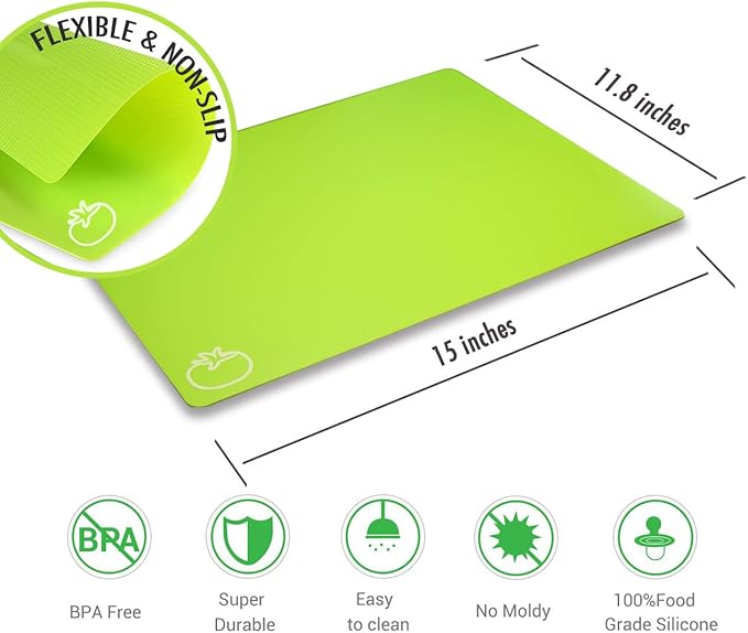 Cutting Board Mats Flexible Plastic Colored Mats with Food Icons, Fotouzy BPA-Free, Non-Porous, Anti-skid back and Dishwasher Safe, Set of 7+1 8 Pieces