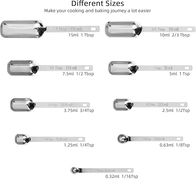 17-Piece Stainless Steel Measuring Cups and Spoons Set, Silver, 7 Cups & 9 Spoons + Leveler