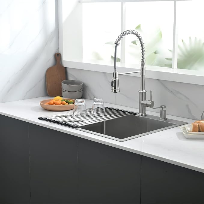 Drop In Kitchen Sink, 25 x 22 x 10 Inch 16 Gauge Single Bowl Topmount Sink T-304 Stainless Steel Kitchen Sinks with Accessories
