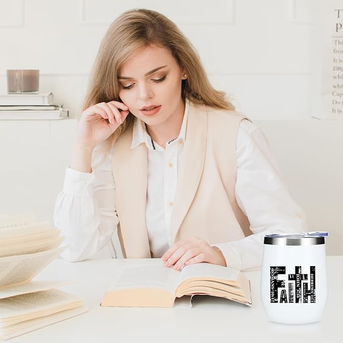 Inspirational Faith Christian Gifts for Women Men Wine Tumbler Insulated Wine Glasses 12 oz Tumbler with Lid Bible Verse Religious Gifts for Her Him Mom Grandma Coworker Boss Birthday Christmas