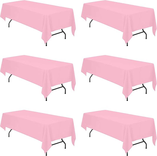 BRILLMAX 6 Pack Pink Tablecloths for 8 Foot Rectangle Tables 60 x 126 Inch - 8ft Rectangular Bulk Linen Polyester Fabric Washable Cloth Cover for Wedding Reception Banquet Birthday Party