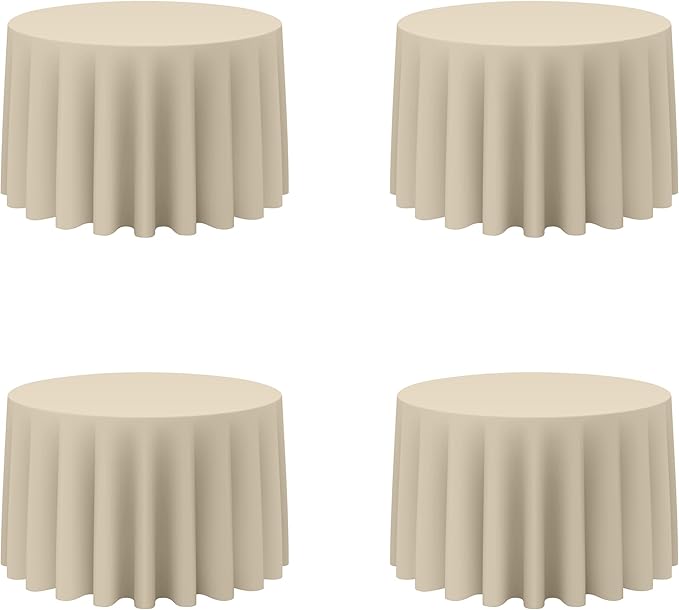 BRILLMAX 4 Pack Beige Round Tablecloths 108 Inch - Circle Bulk Linen Polyester Fabric Washable Table Cloth Cover for Wedding Reception Banquet Birthday Party Buffet Restaurant