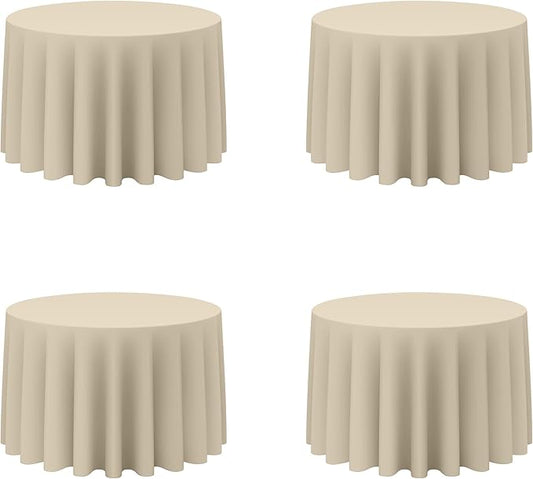 BRILLMAX 4 Pack Beige Round Tablecloths 108 Inch - Circle Bulk Linen Polyester Fabric Washable Table Cloth Cover for Wedding Reception Banquet Birthday Party Buffet Restaurant