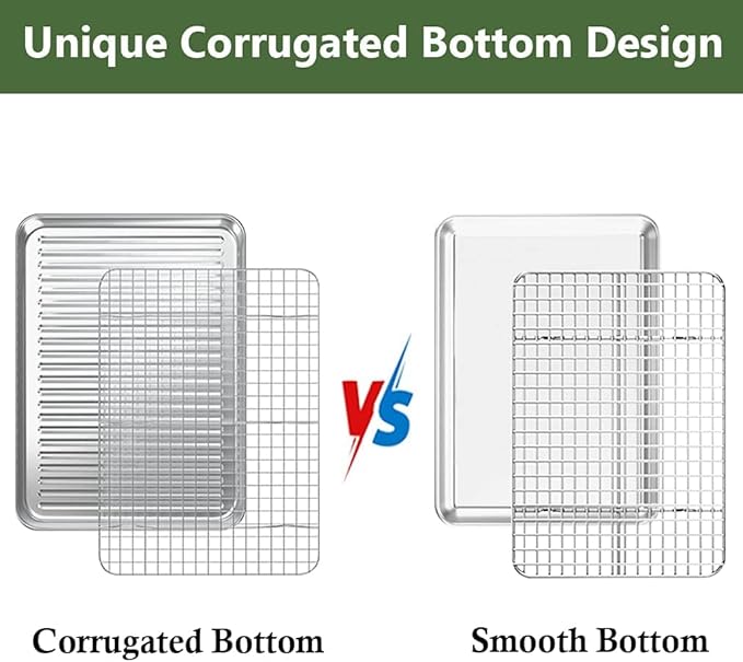 ROTTAY Baking Sheet with Rack Set (2 Pans + 2 Racks), Stainless Steel Cookie Sheet with Cooling Rack, Nonstick Baking Pan, Warp Resistant & Heavy Duty & Rust Free, Size 16 x 12 x 1 Inches