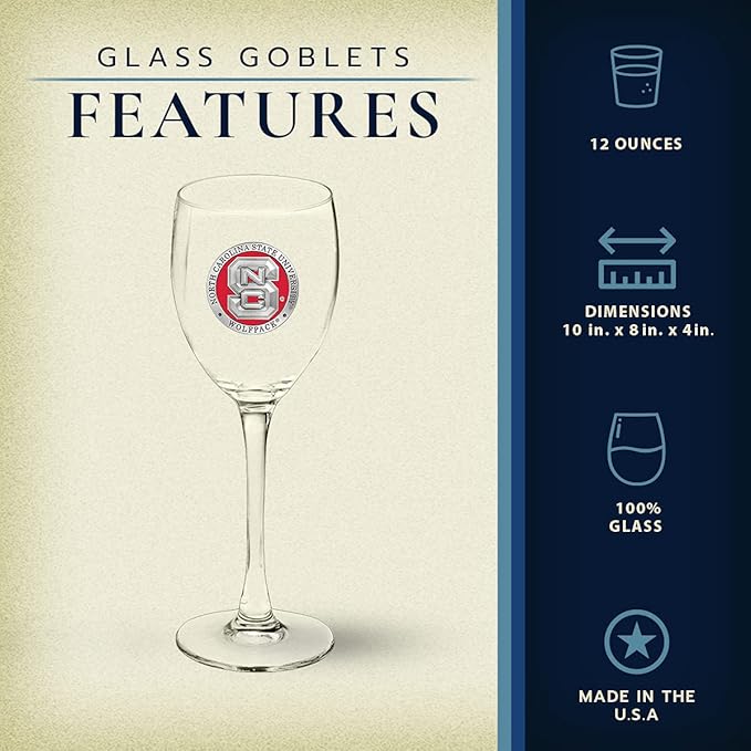 Heritage Pewter North Carolina State Wolfpack Glass Goblets – Set of 2 | 12 OZ Goblet Wine Glasses | Expertly Crafted Pewter Glass
