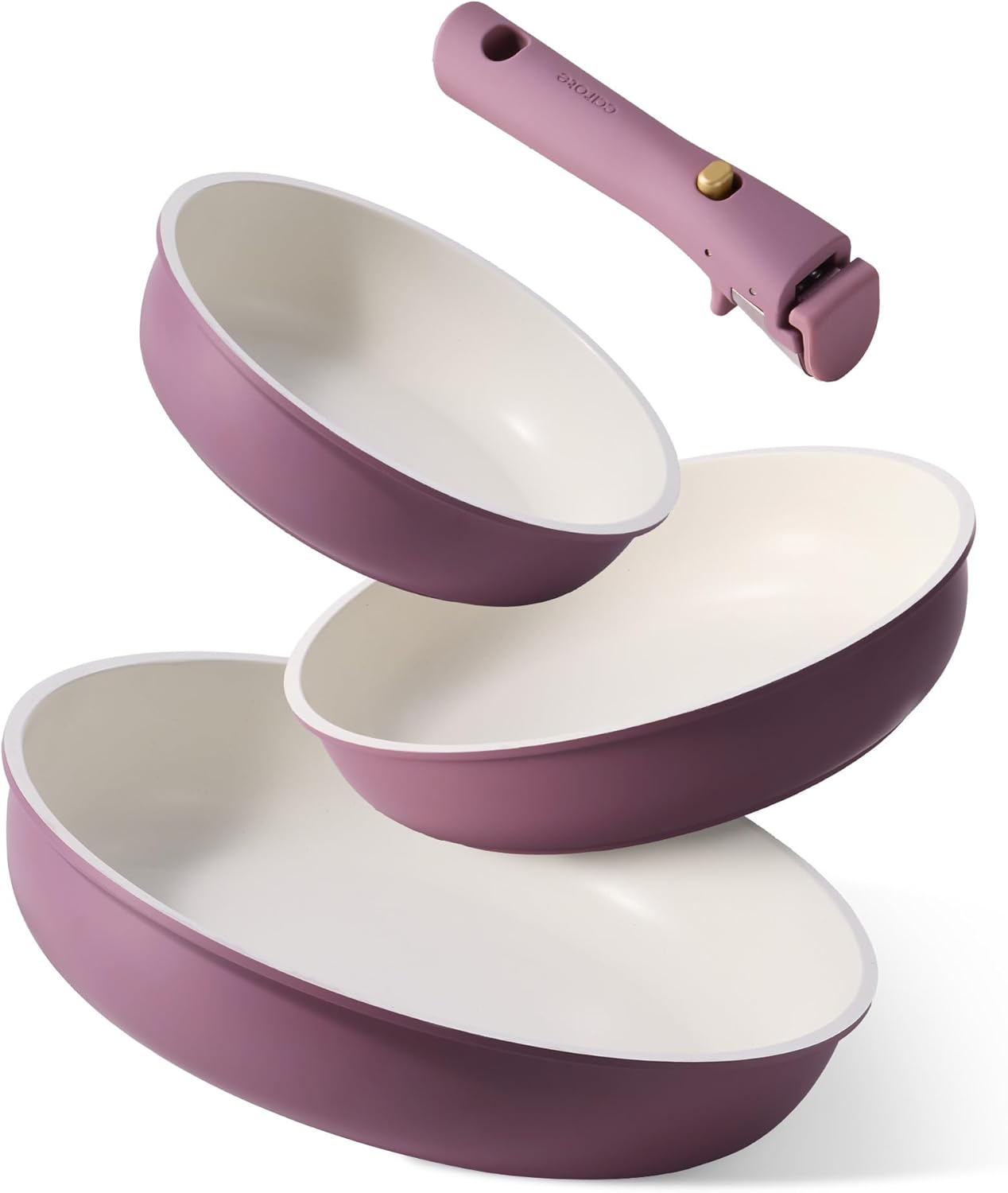 CAROTE Non Stick Frying Pans, 8"+10"+12” Frying Pan Egg Pan Omelet Pans with Detachable Handle, Stone Non Toxic Cookware, PFOA Free, Induction Compatible & Oven Safe, Dishwasher Safe, Purple